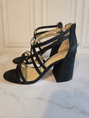 Black Sparkle Strappy Sandals